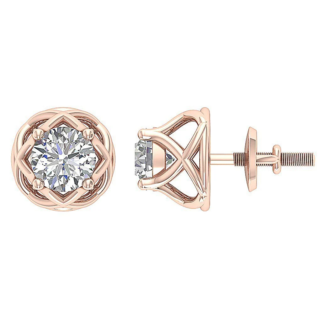 The Nathan 2 Carat Round Cut Solitaire Diamond 14k/18k Solid Gold Designer Studs Earrings - Image 7
