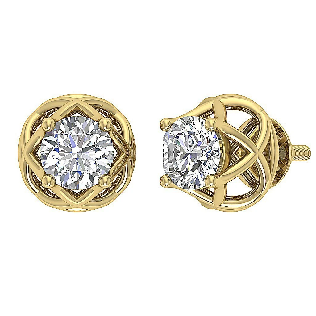 The Nathan 2 Carat Round Cut Solitaire Diamond 14k/18k Solid Gold Designer Studs Earrings - Image 8