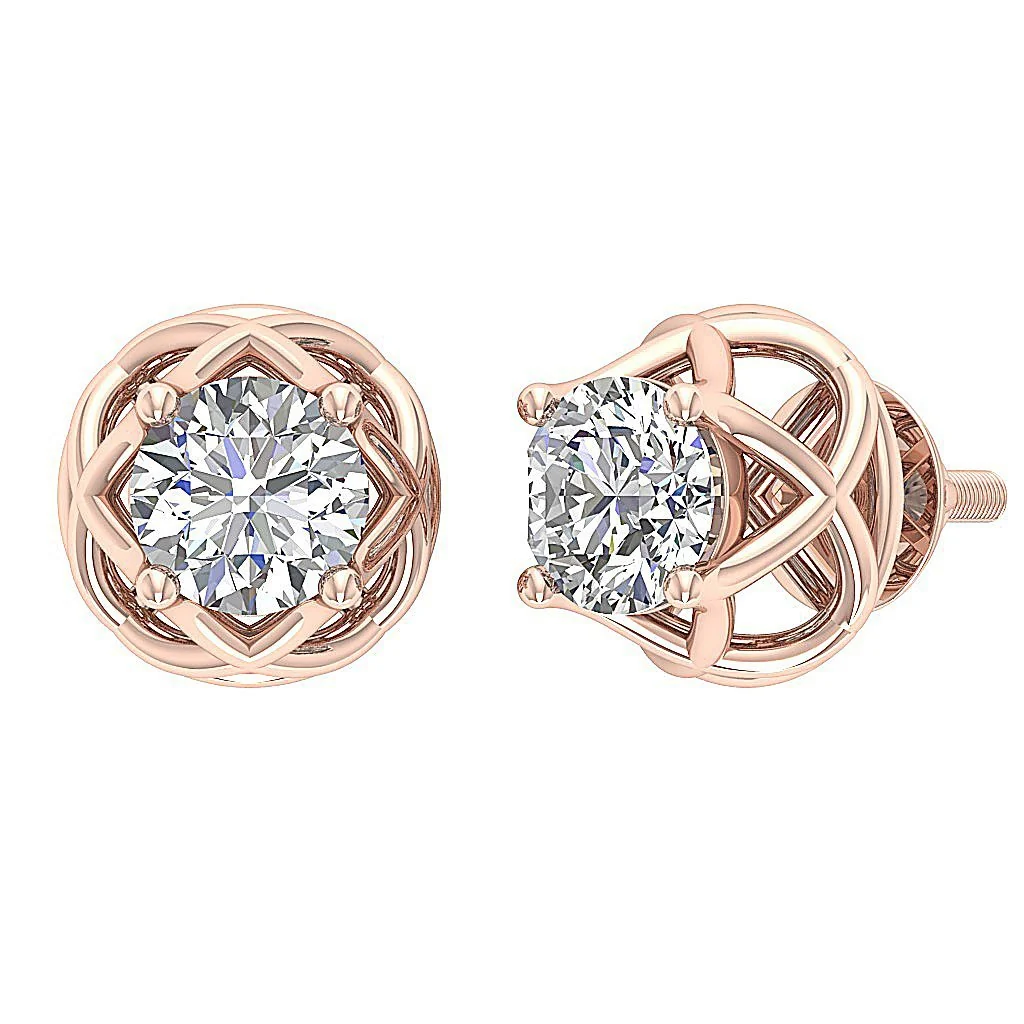 The Nathan 2 Carat Round Cut Solitaire Diamond 14k/18k Solid Gold Designer Studs Earrings - Image 9