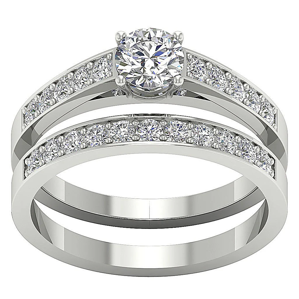 The Nicholas Elegant Round Cut Diamond Bridal Wedding Ring Set Prong Set Yellow Gold - Image 4