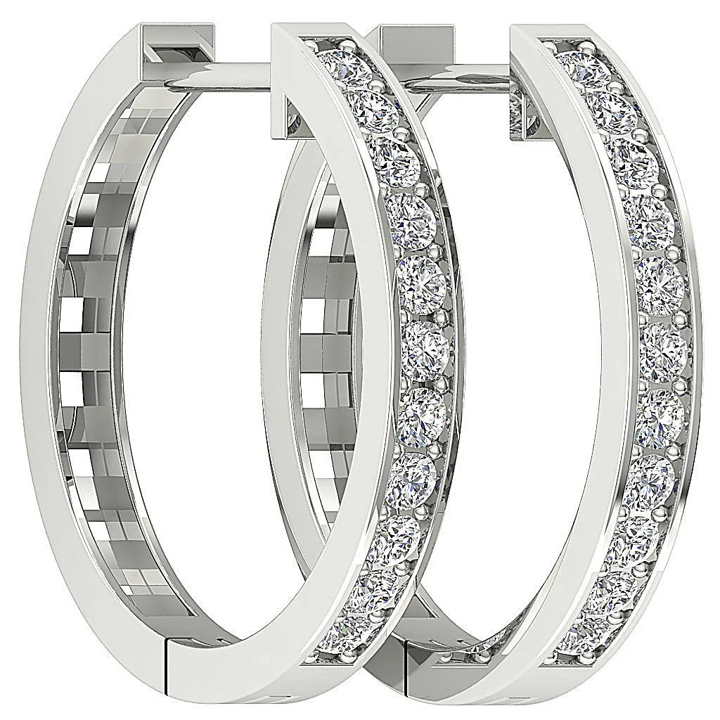 The Nico For Women Hoop Earring Genuine Diamond Pave Set 14K White Gold