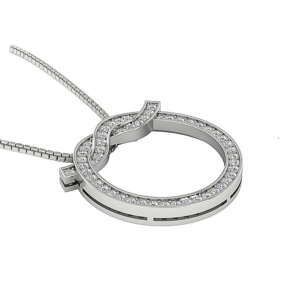 The Nico Designer Circle Pendant Necklace Round Diamond 14k White Gold Prong Set - Image 4