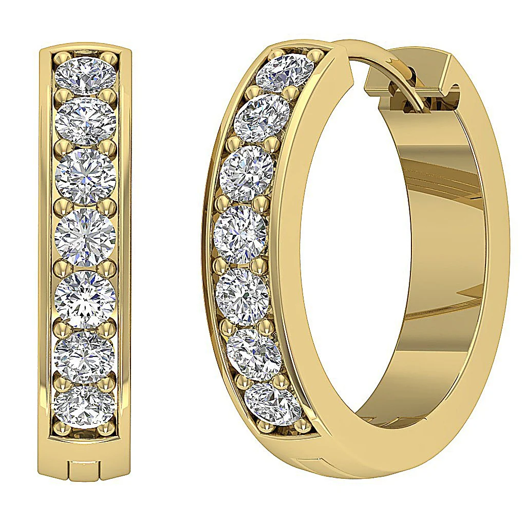 The Niko Round Brilliant Cut Diamond Small Hoop Earring White Yellow Rose Gold