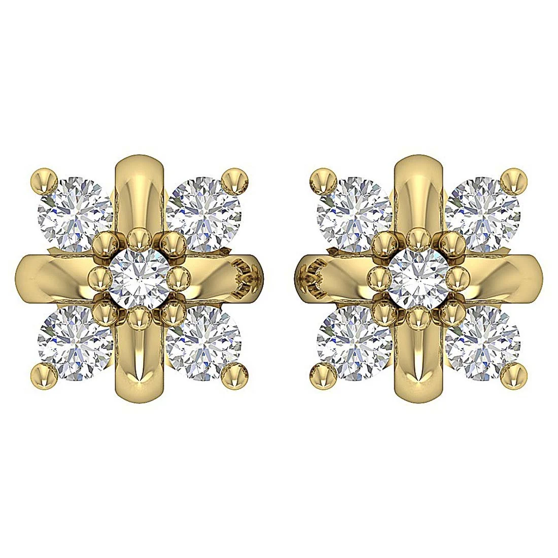 The Nolan Natural Diamond Fancy Studs Earrings White Yellow Rose Gold Prong Set