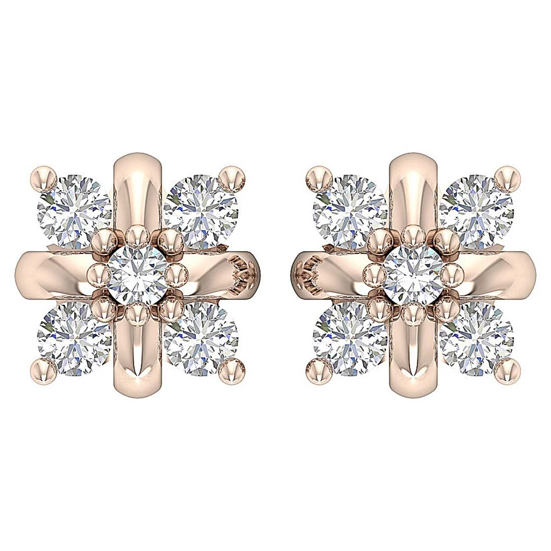 The Nolan Natural Diamond Fancy Studs Earrings White Yellow Rose Gold Prong Set - Image 2