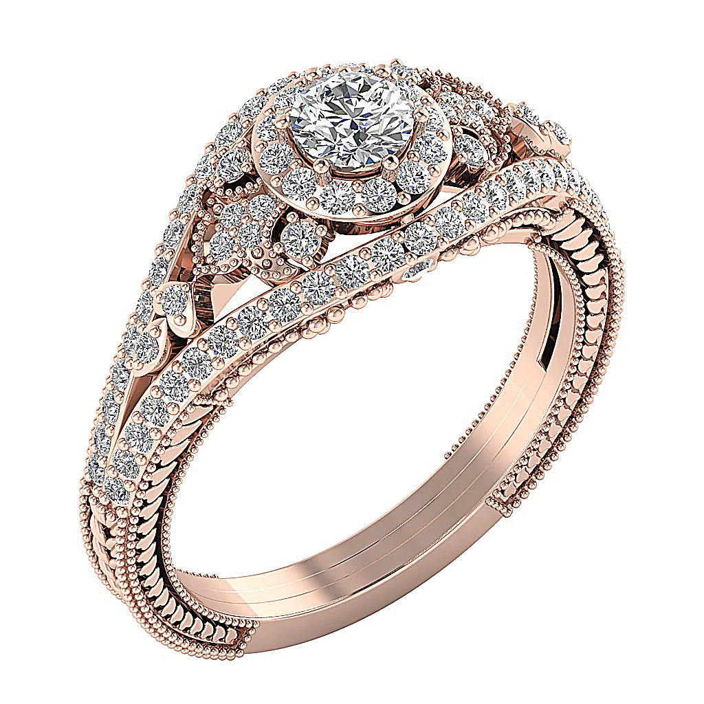 The Nyomi Sparkly Natural Round Diamond Engagement Wedding Ring 14K Solid Gold - Image 3