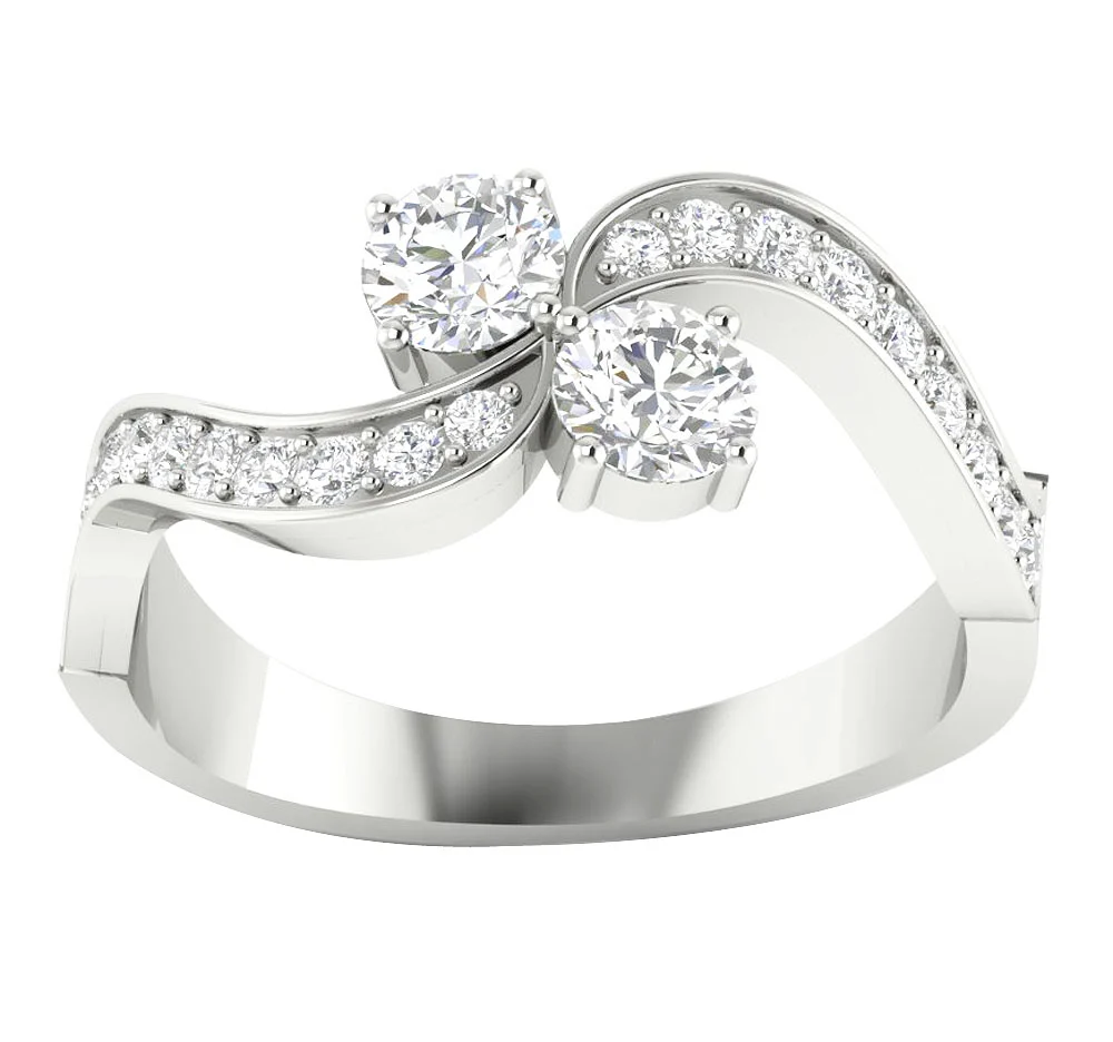 The Ocean Prong Set Forever Us 2 Stone Round Cut Solitaire Engagement Ring White Gold - Image 4