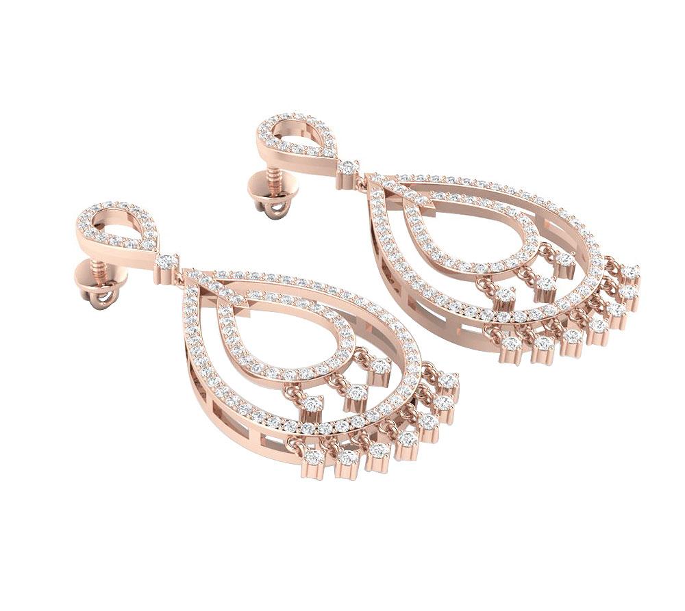 The Oliver Designer Dangle Earring Natural Diamond Prong Set 14K Rose Gold 1.55 Inch - Image 3