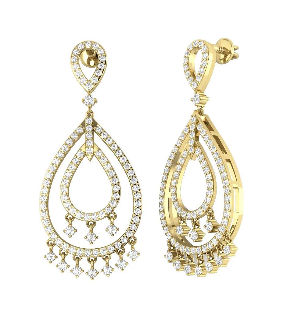 The Oliver Designer Dangle Earring Natural Diamond Prong Set 14K Rose Gold 1.55 Inch - Image 4