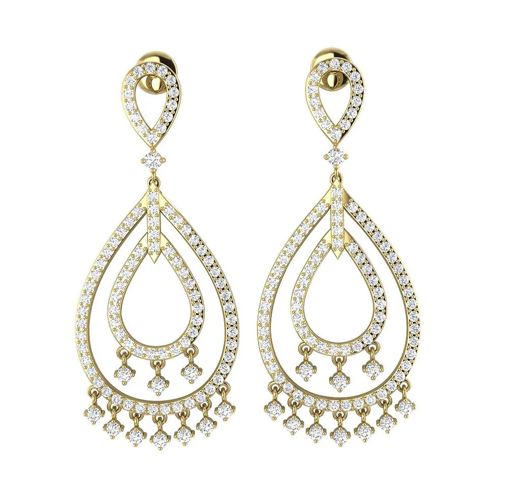 The Oliver Designer Dangle Earring Natural Diamond Prong Set 14K Rose Gold 1.55 Inch - Image 5