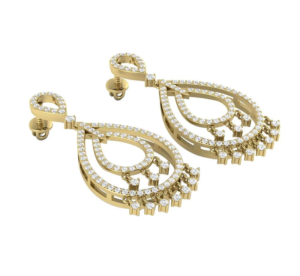 The Oliver Designer Dangle Earring Natural Diamond Prong Set 14K Rose Gold 1.55 Inch - Image 6