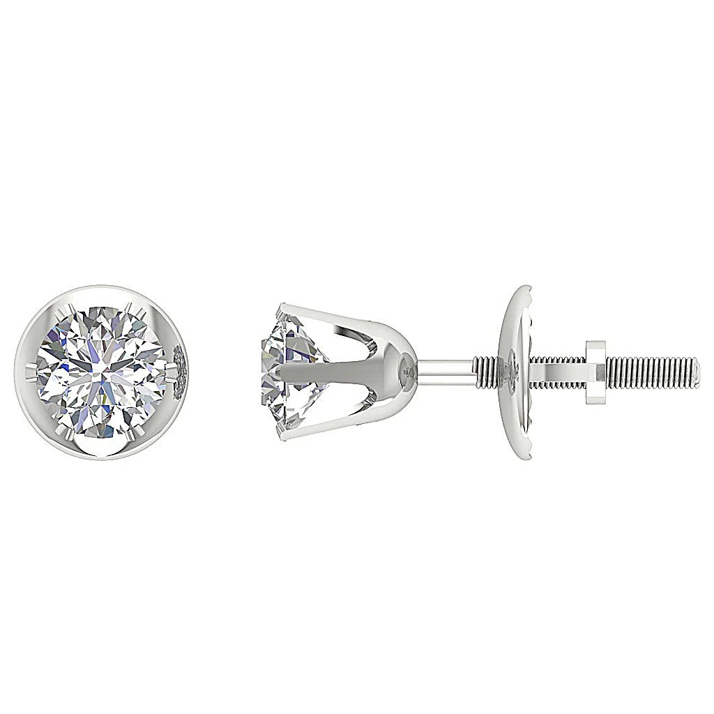 I1/SI1 G 0.50Ct Round Cut Diamond U Six Prong Set Solitaire Stud Earring 14K Gold