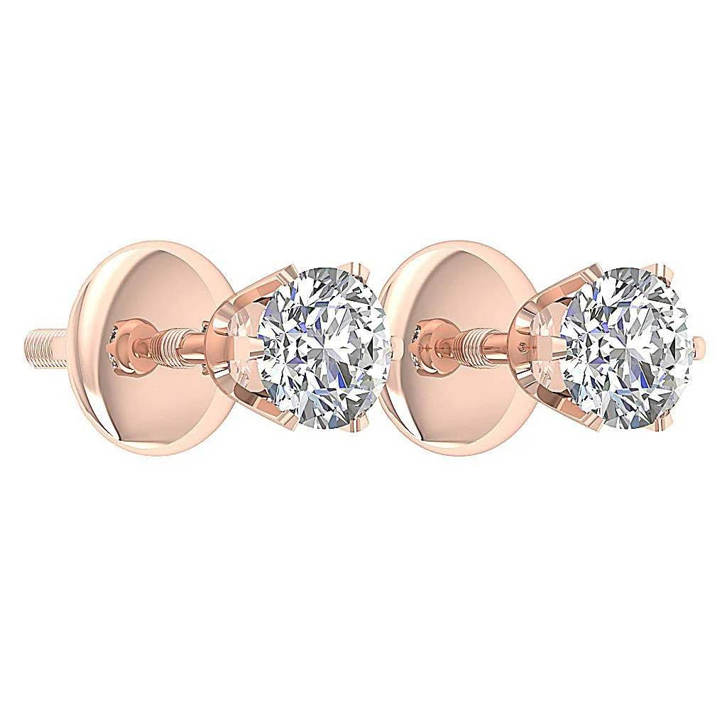 I1/SI1 G 0.50Ct Round Cut Diamond U Six Prong Set Solitaire Stud Earring 14K Gold - Image 2