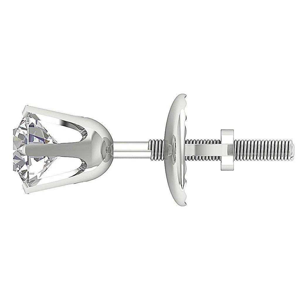 I1/SI1 G 0.50Ct Round Cut Diamond U Six Prong Set Solitaire Stud Earring 14K Gold - Image 6