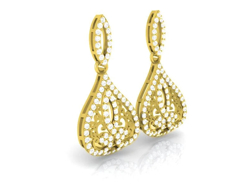 The Owen Screw Back Prong Set Round Diamond Yellow Gold Designer Dangle Earring - Image 4