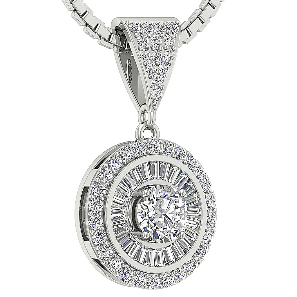 The Owen Solitaire Round Baguette Diamond 14k Solid Gold Halo Circle Pendant With Chain - Image 4