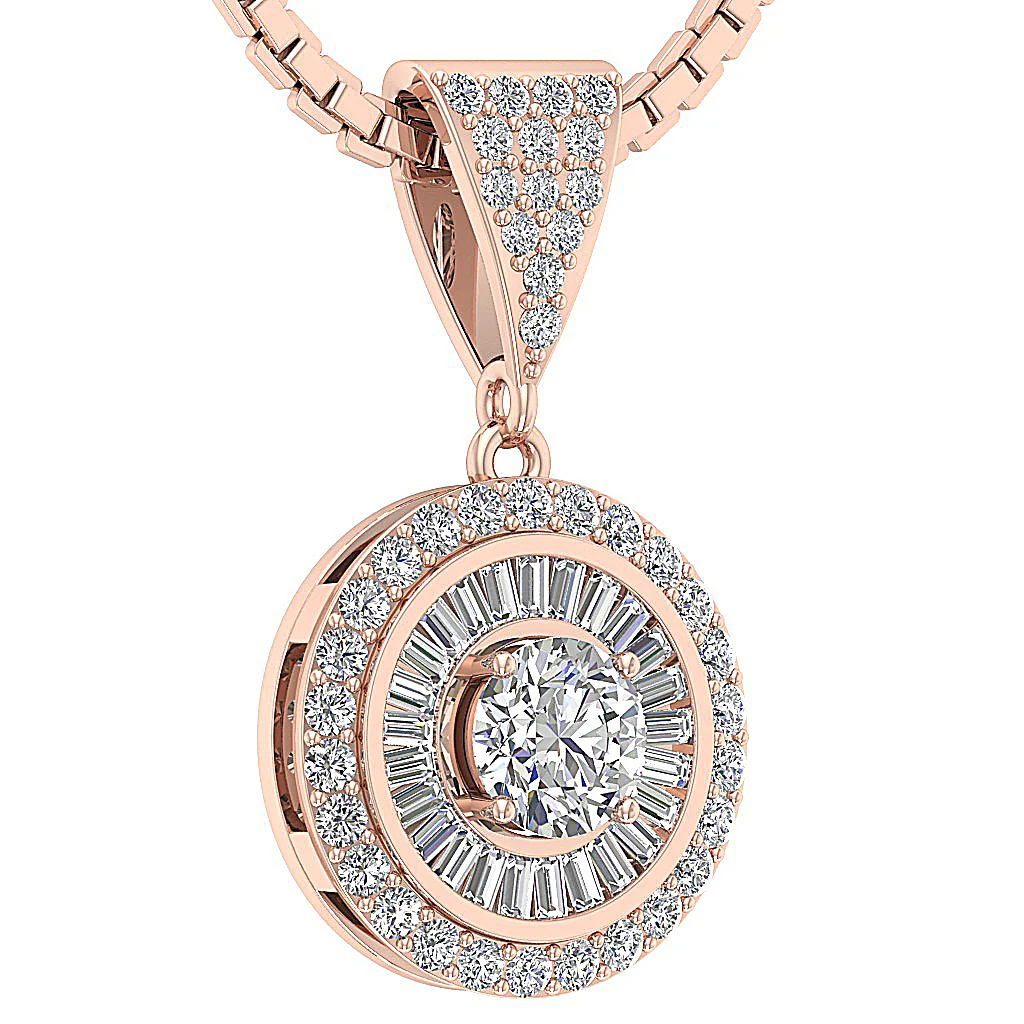 The Owen Solitaire Round Baguette Diamond 14k Solid Gold Halo Circle Pendant With Chain - Image 6