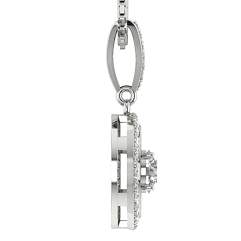 The Owen Solitaire Round Baguette Diamond 14k Solid Gold Halo Circle Pendant With Chain - Image 7