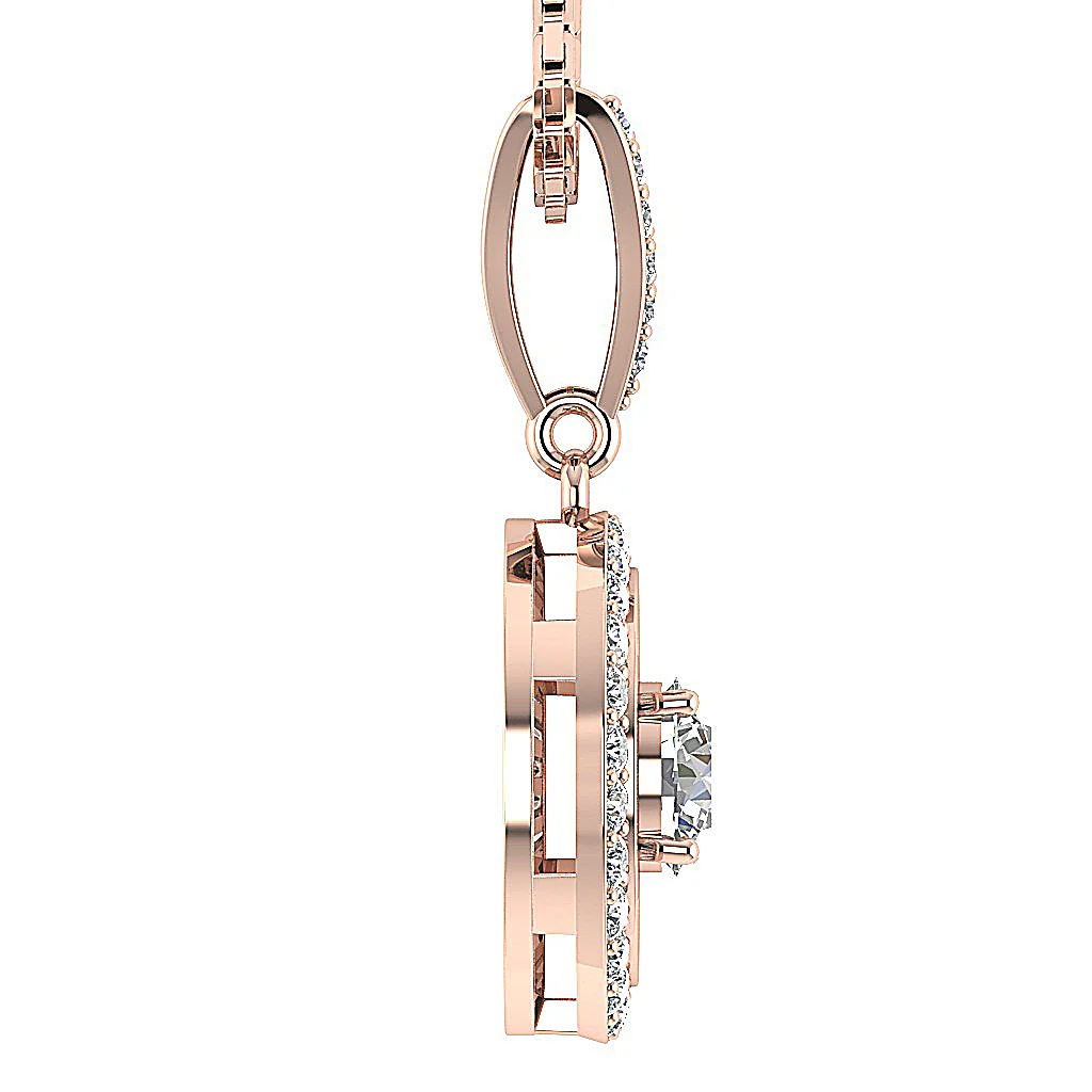 The Owen Solitaire Round Baguette Diamond 14k Solid Gold Halo Circle Pendant With Chain - Image 9