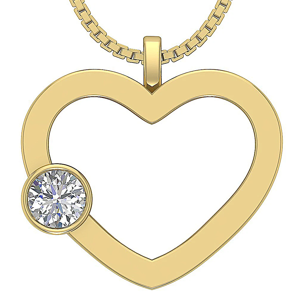 The Palmer Classsic Solitaire Round Cut Heart Pendant Bezel Set 14K Solid Yellow Gold