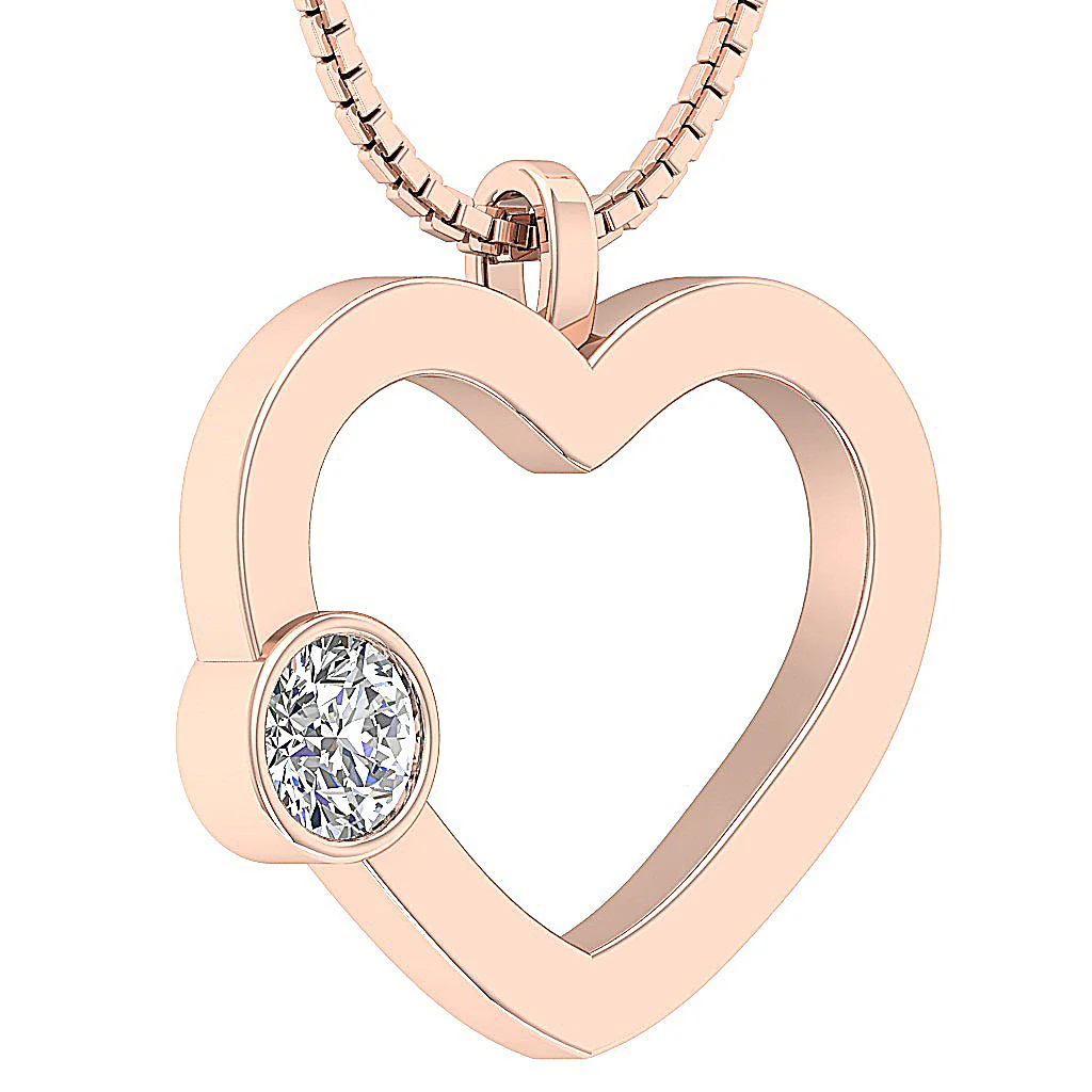 The Palmer Classsic Solitaire Round Cut Heart Pendant Bezel Set 14K Solid Yellow Gold - Image 6
