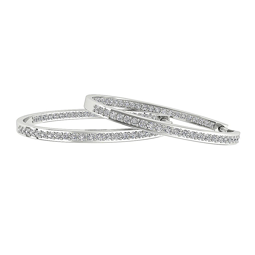 The Parker Natural Diamond In Outside Hoops Earring 1.20 Inch 14K Solid White Gold - Image 10