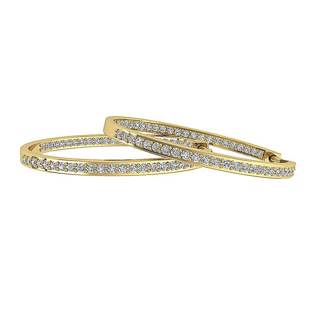 The Parker Natural Diamond In Outside Hoops Earring 1.20 Inch 14K Solid White Gold - Image 11