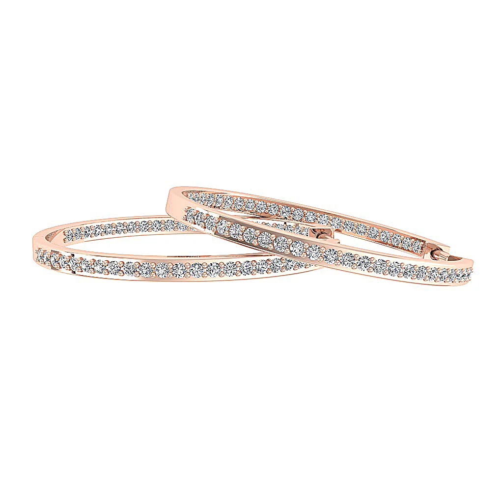 The Parker Natural Diamond In Outside Hoops Earring 1.20 Inch 14K Solid White Gold - Image 12