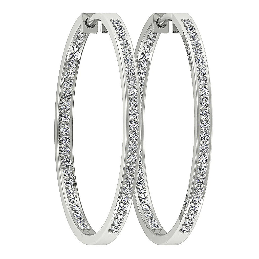 The Parker Natural Diamond In Outside Hoops Earring 1.20 Inch 14K Solid White Gold - Image 13