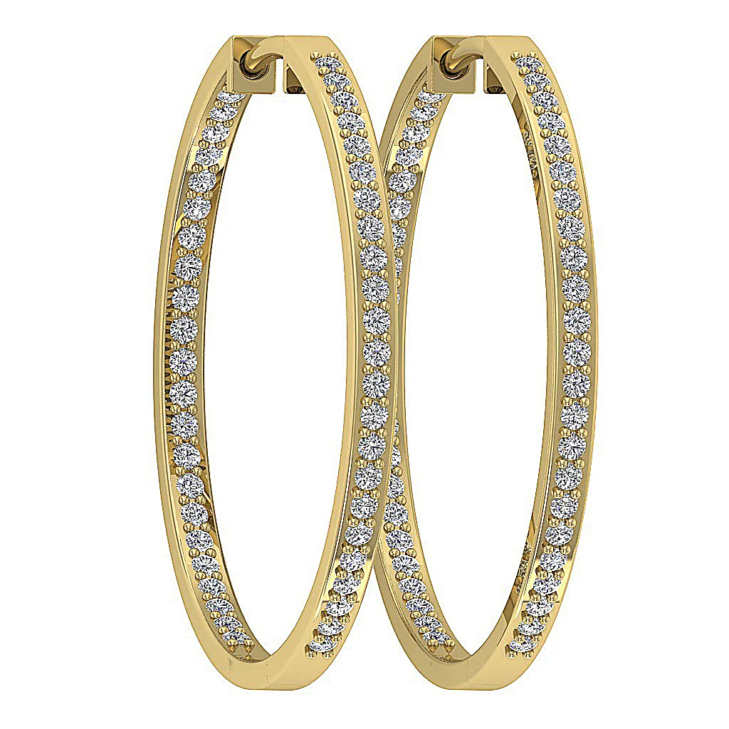 The Parker Natural Diamond In Outside Hoops Earring 1.20 Inch 14K Solid White Gold - Image 14