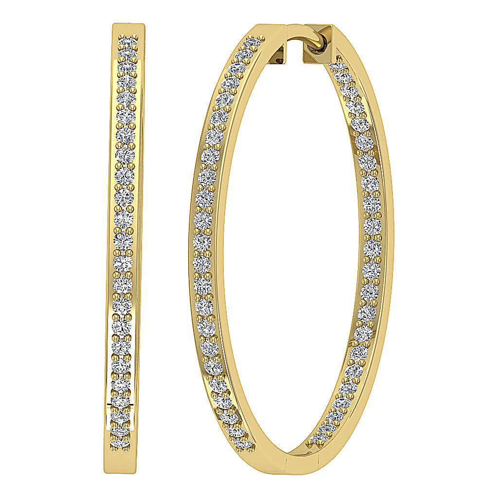 The Parker Natural Diamond In Outside Hoops Earring 1.20 Inch 14K Solid White Gold - Image 2