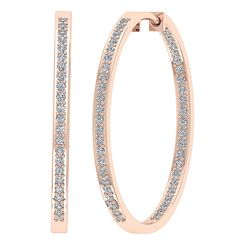 The Parker Natural Diamond In Outside Hoops Earring 1.20 Inch 14K Solid White Gold - Image 3
