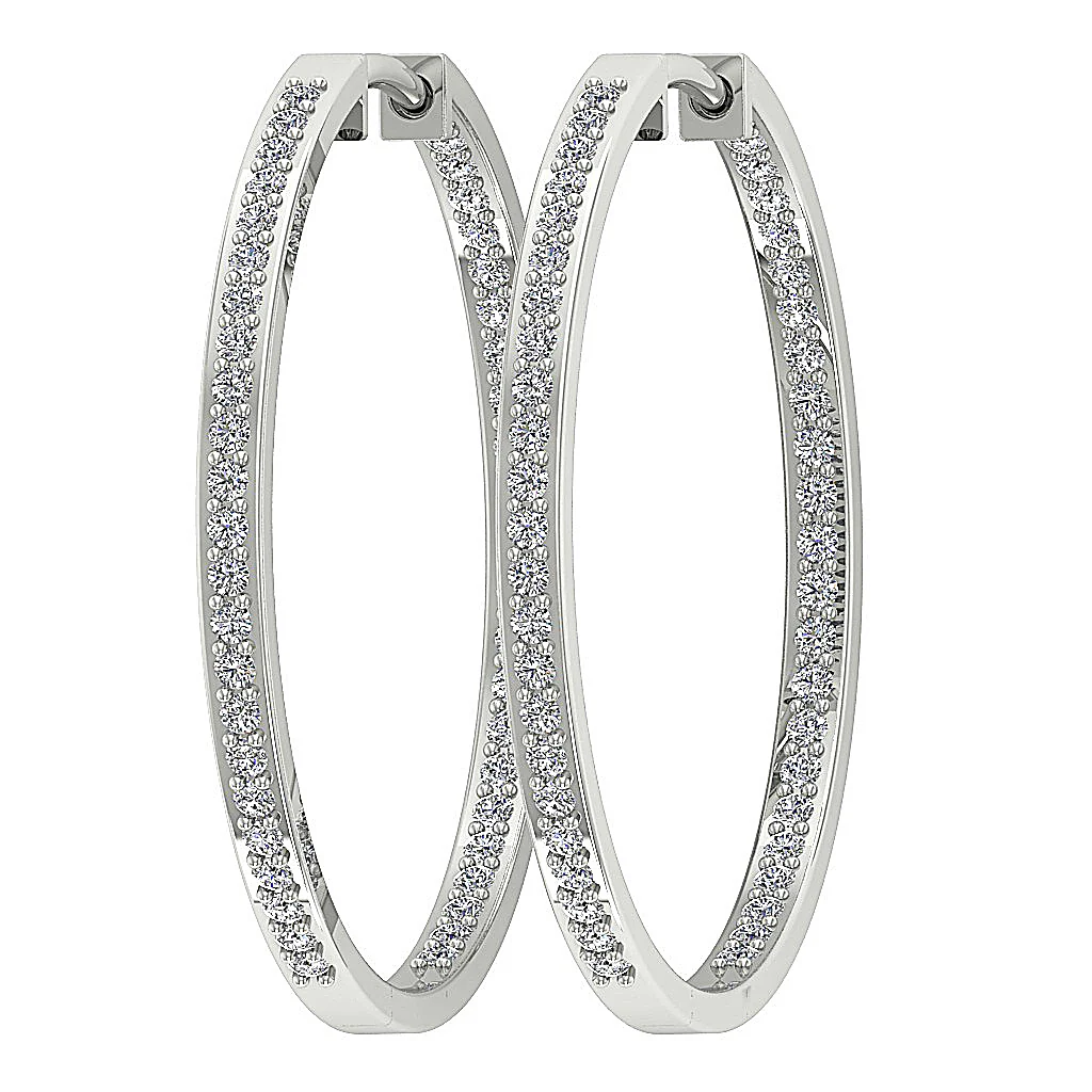 The Parker Natural Diamond In Outside Hoops Earring 1.20 Inch 14K Solid White Gold - Image 7