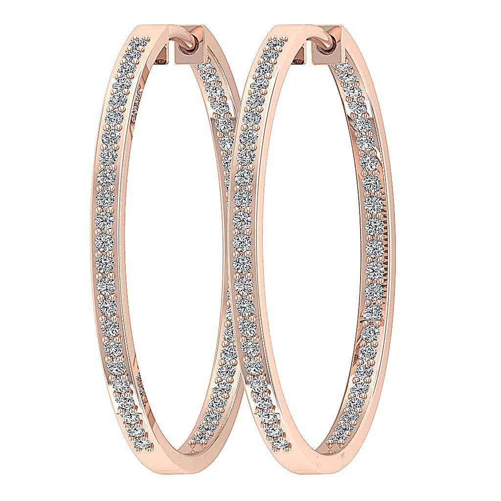 The Parker Natural Diamond In Outside Hoops Earring 1.20 Inch 14K Solid White Gold - Image 9