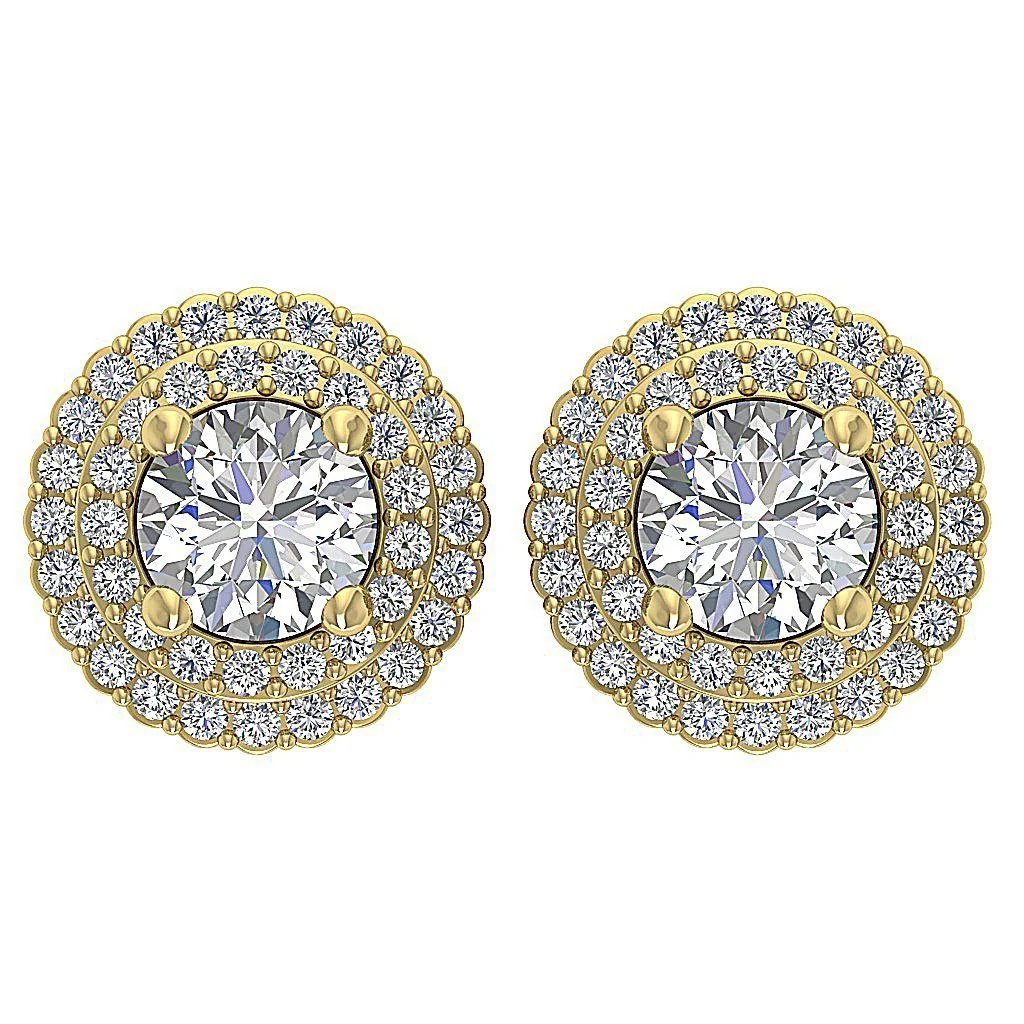 Natural Diamond I1 G 1.50Ct Double Halo Solitaire Stud Earring Screw Back Rose Gold - Image 3