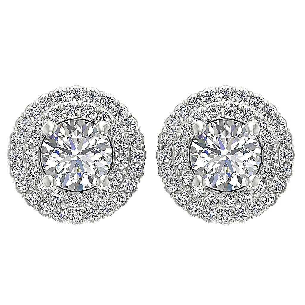 Natural Diamond I1 G 1.50Ct Double Halo Solitaire Stud Earring Screw Back Rose Gold - Image 4