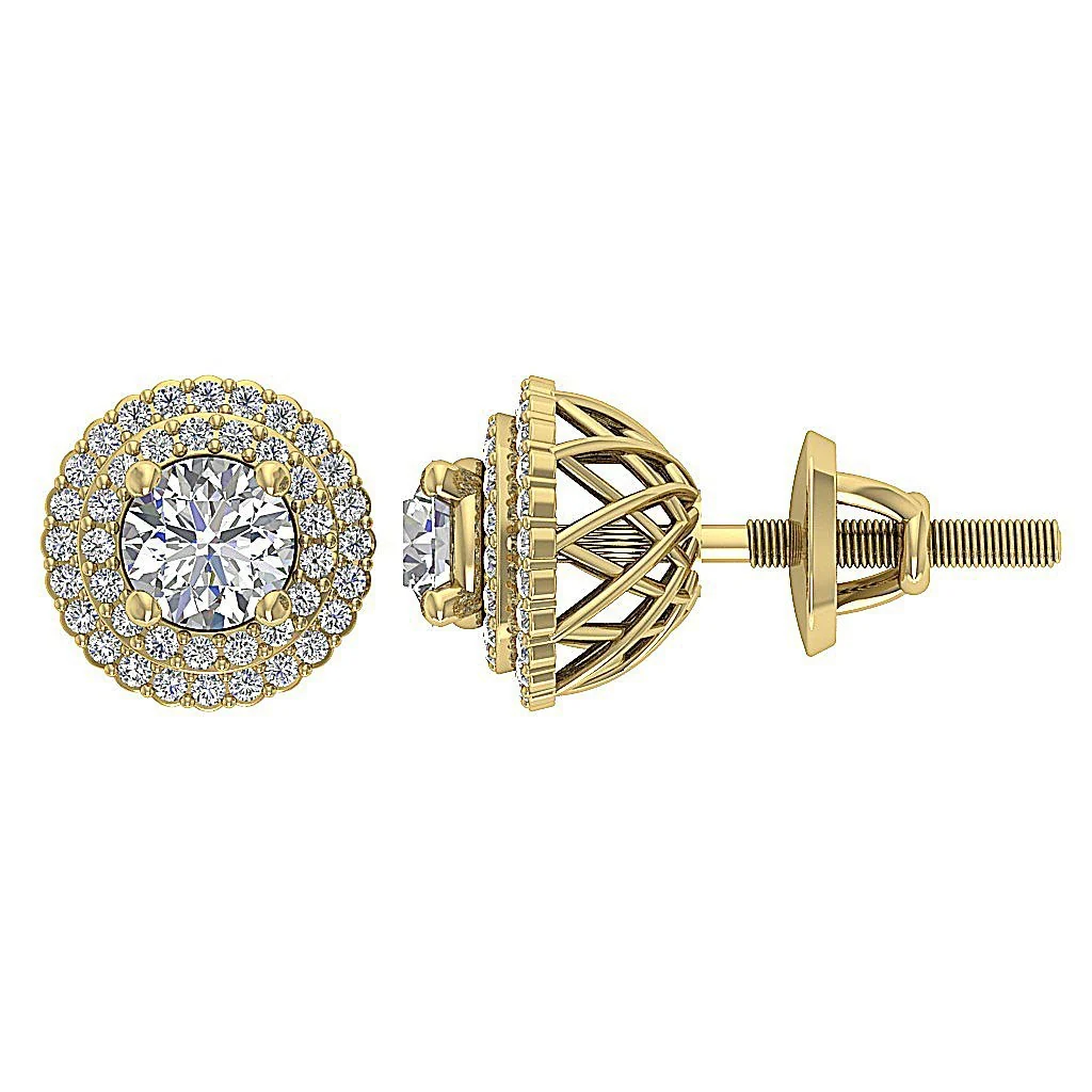 Natural Diamond I1 G 1.50Ct Double Halo Solitaire Stud Earring Screw Back Rose Gold - Image 5