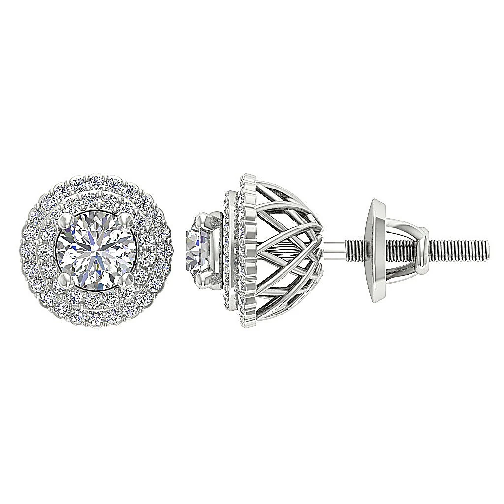 Natural Diamond I1 G 1.50Ct Double Halo Solitaire Stud Earring Screw Back Rose Gold - Image 6