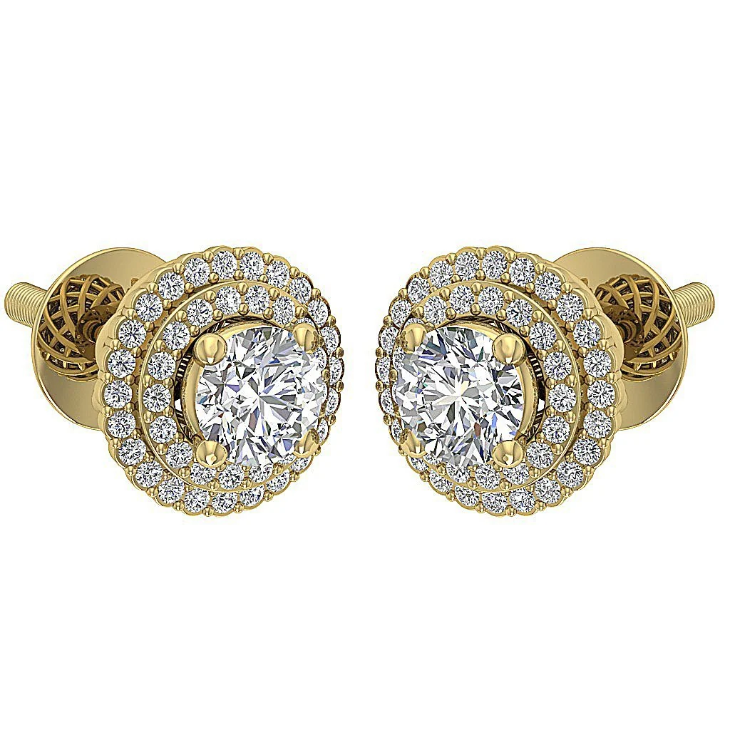 Natural Diamond I1 G 1.50Ct Double Halo Solitaire Stud Earring Screw Back Rose Gold - Image 8