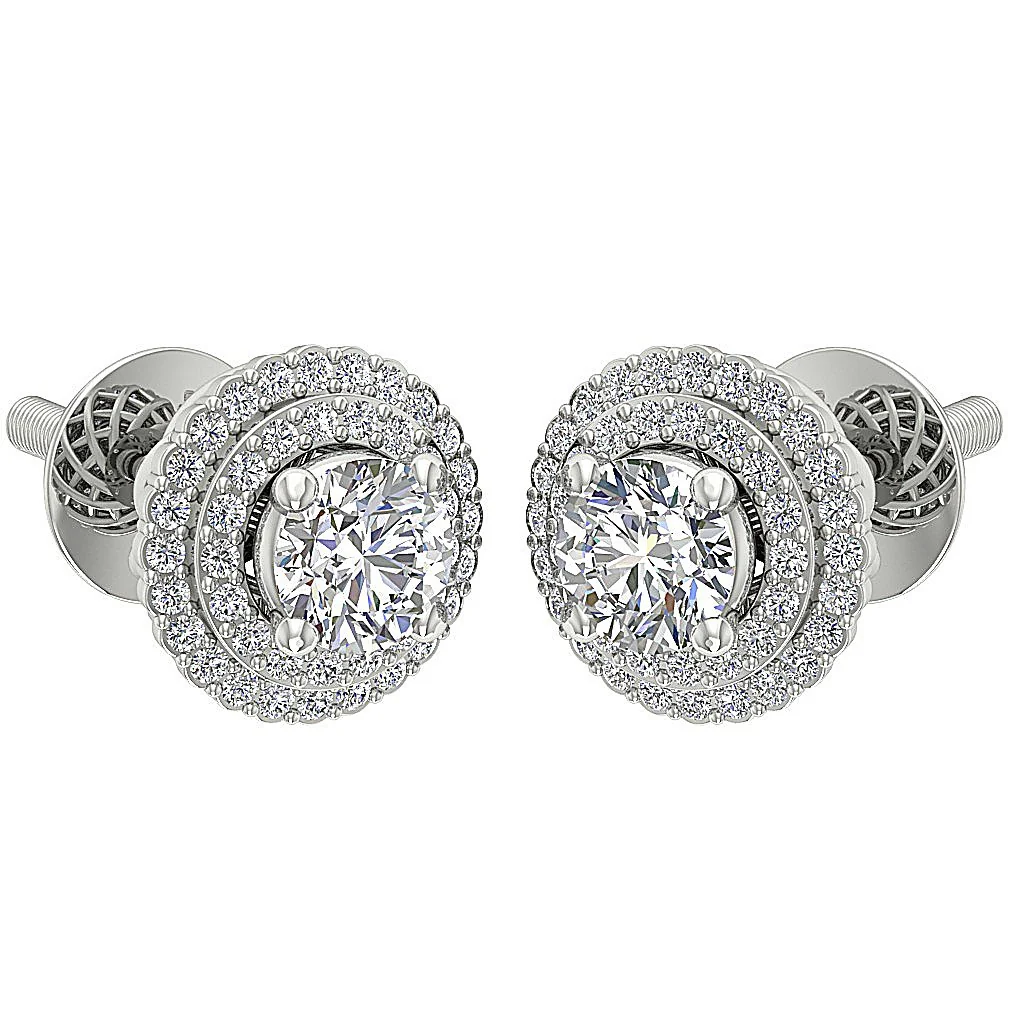 Natural Diamond I1 G 1.50Ct Double Halo Solitaire Stud Earring Screw Back Rose Gold - Image 9