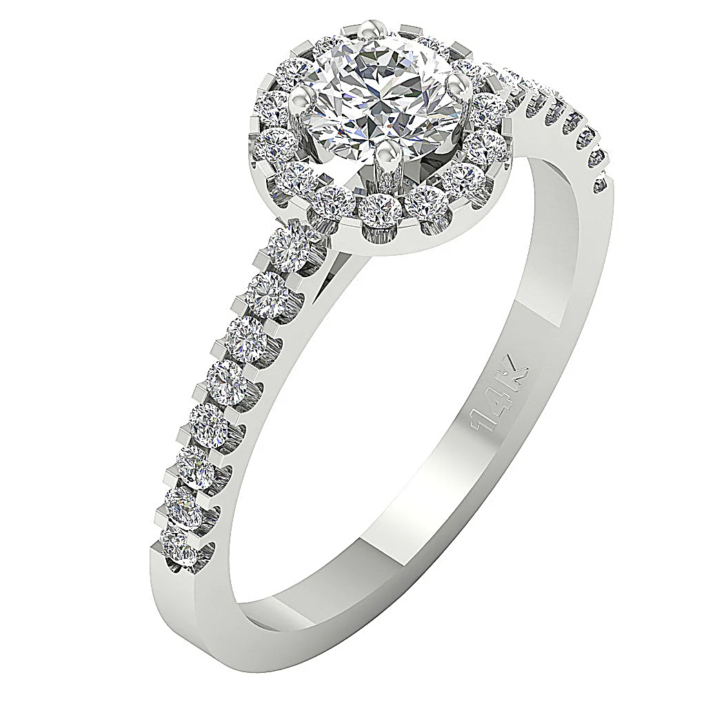 The Porter Natural Diamond 14K Gold Halo Solitaire Engagement Ring Prong Set - Image 2