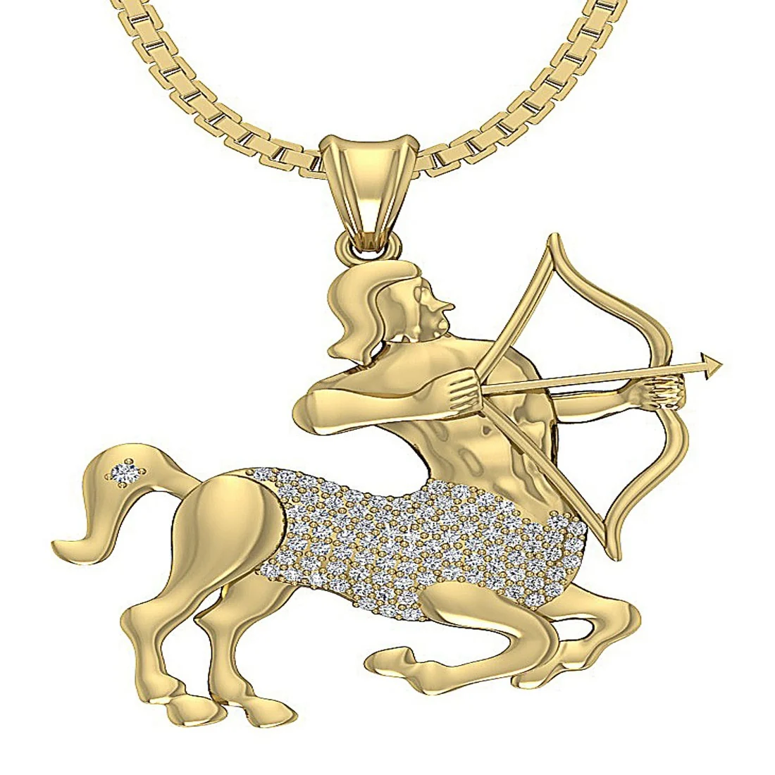 The Preston White Yellow Rose Gold Round Diamond Sagittarius Zodiac Sign Fashion Pendant