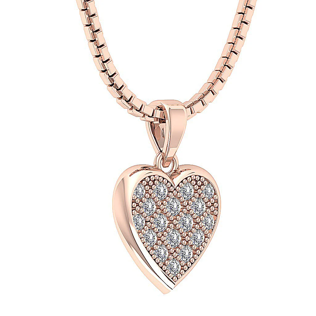 14K Rose Gold 0.35Ct Round Cut Diamond Beautiful Studded Heart Pendant For Her