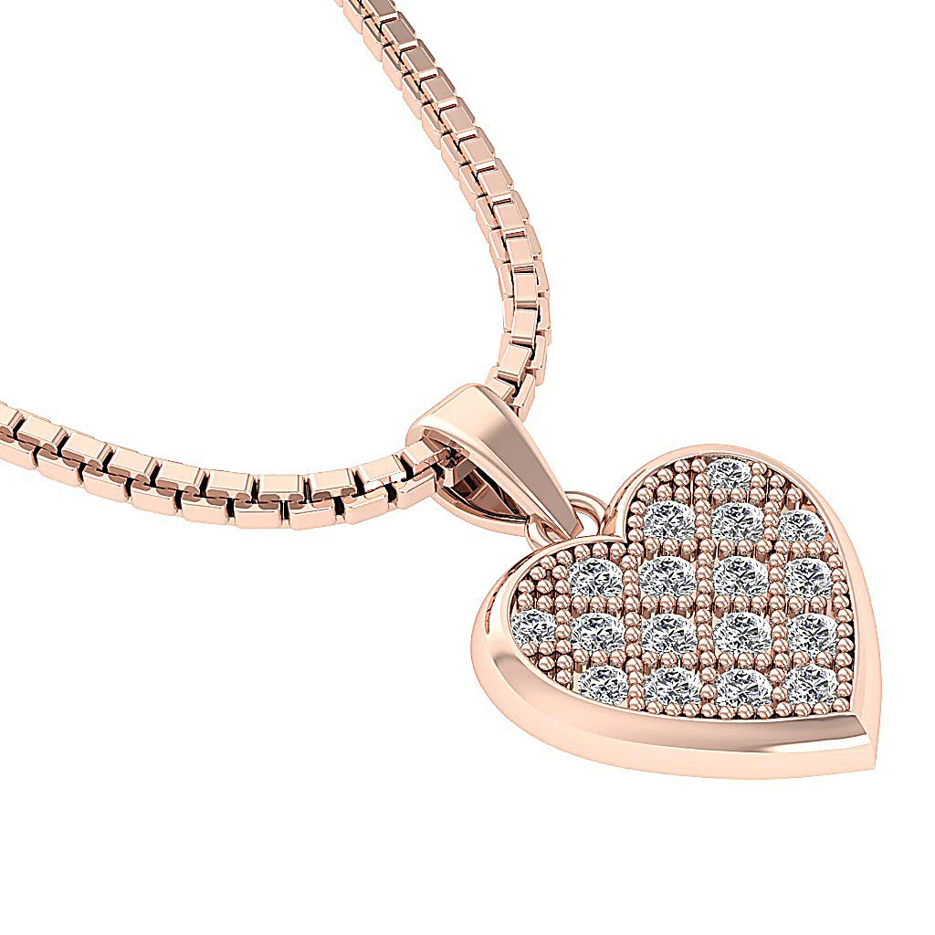14K Rose Gold 0.35Ct Round Cut Diamond Beautiful Studded Heart Pendant For Her - Image 12