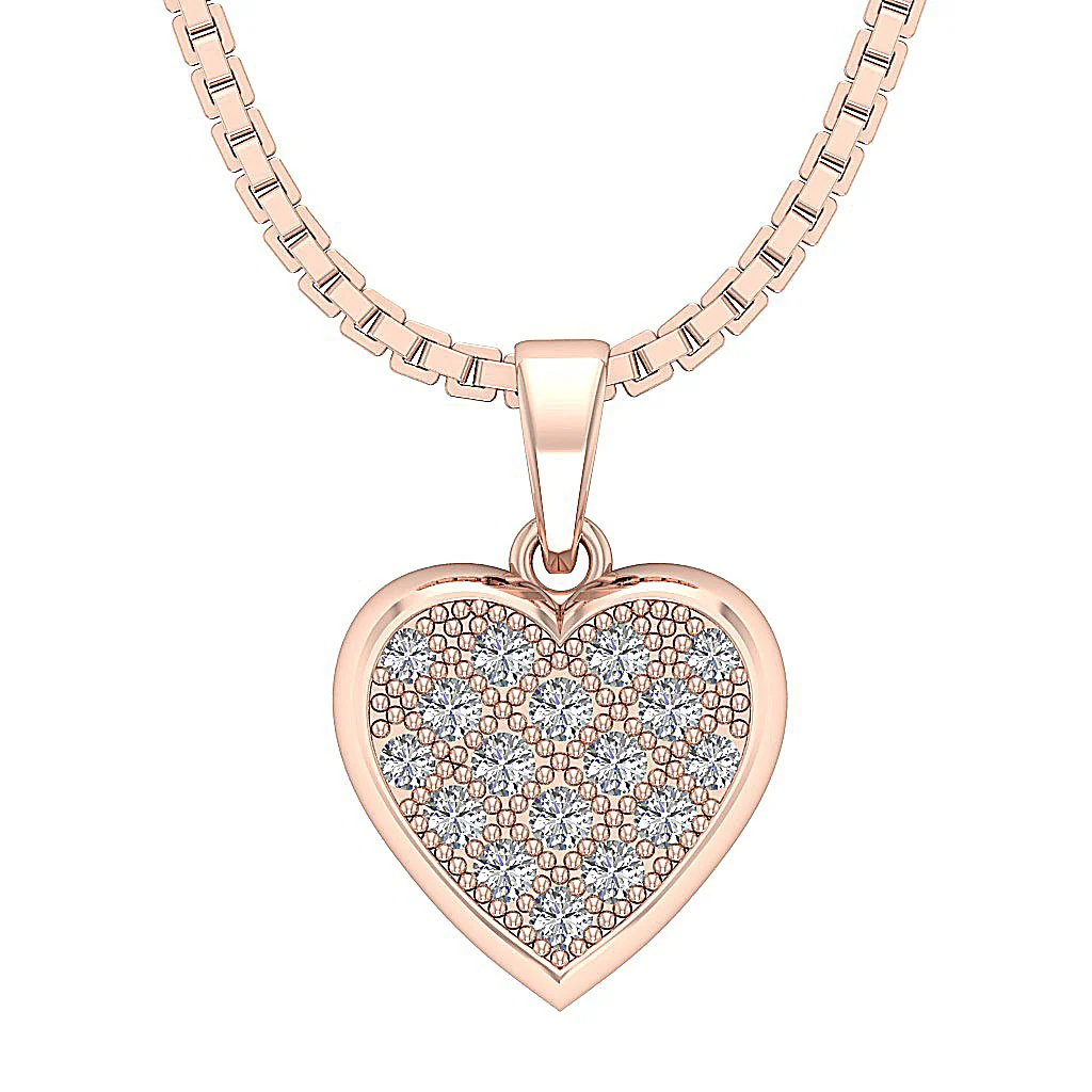 14K Rose Gold 0.35Ct Round Cut Diamond Beautiful Studded Heart Pendant For Her - Image 4