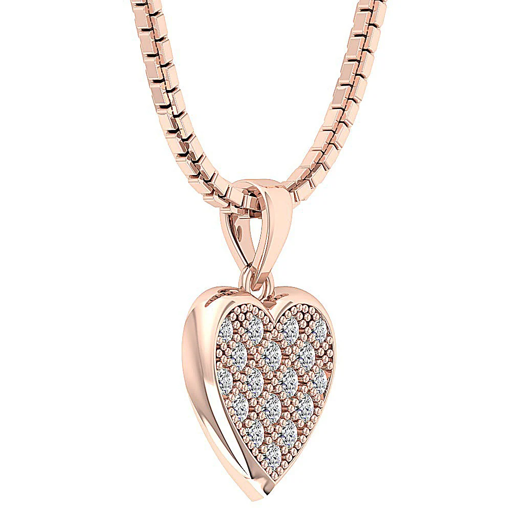 14K Rose Gold 0.35Ct Round Cut Diamond Beautiful Studded Heart Pendant For Her - Image 9