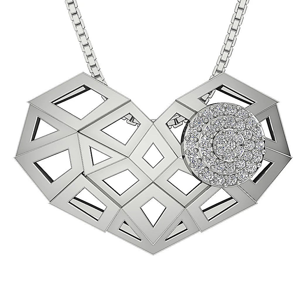 The Rebecca Unique Heart Pendant Round Brilliant Cut Diamond 14K White Gold