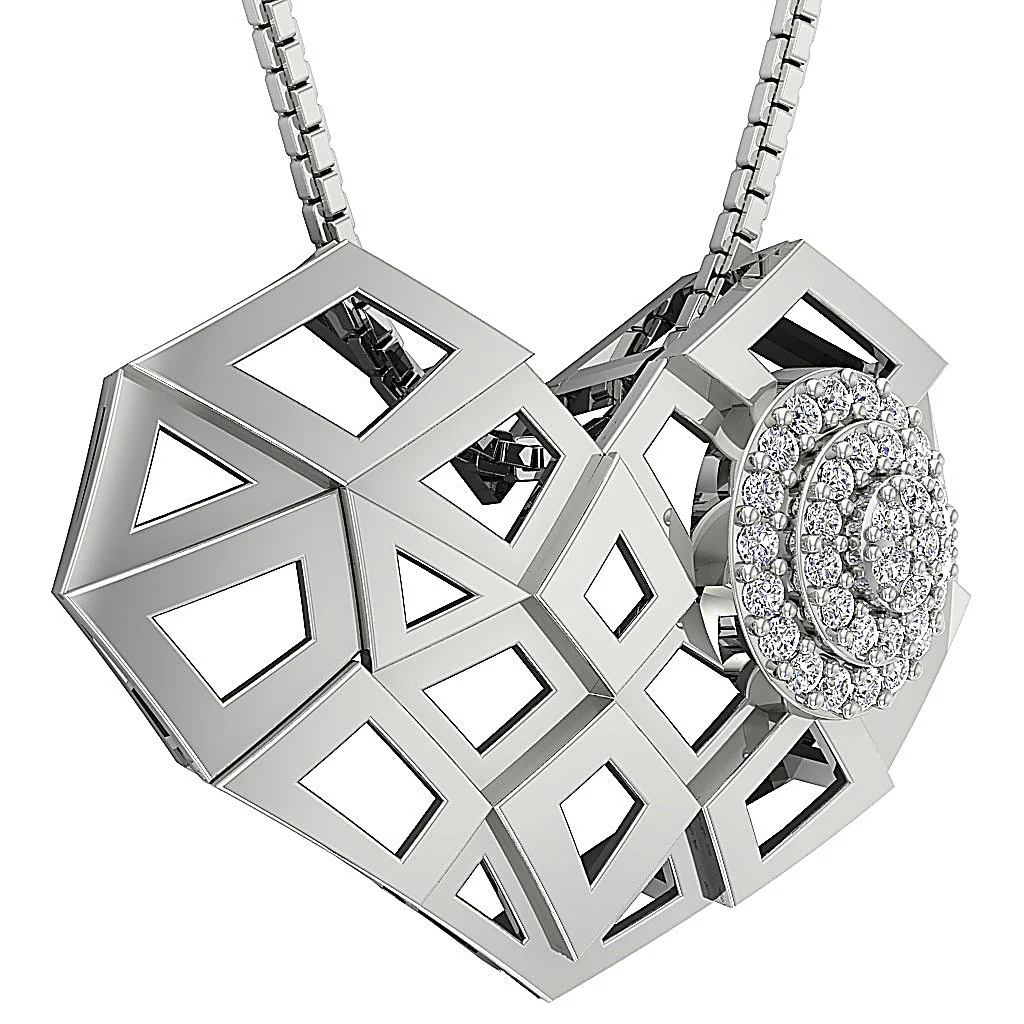 The Rebecca Unique Heart Pendant Round Brilliant Cut Diamond 14K White Gold - Image 4