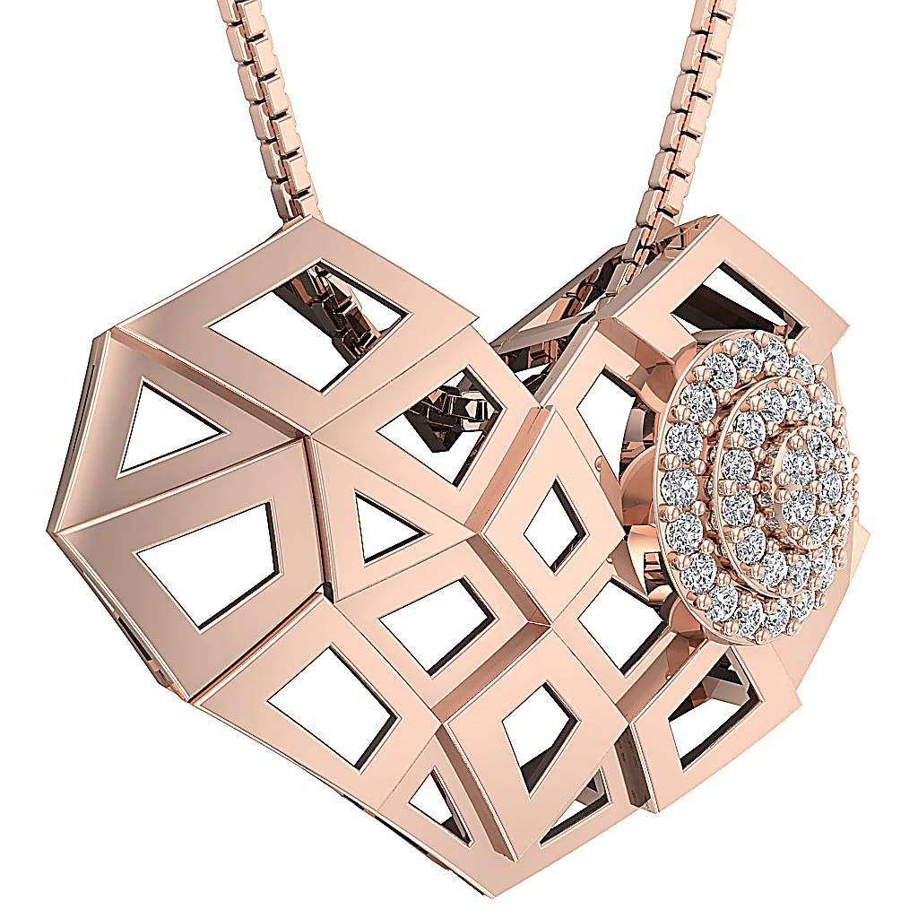 The Rebecca Unique Heart Pendant Round Brilliant Cut Diamond 14K White Gold - Image 6