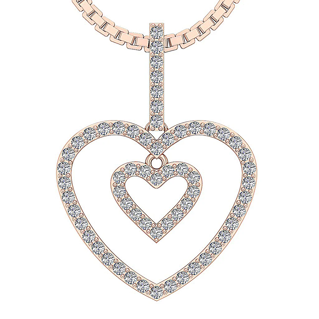 The Reid Excellent Double Heart Pendant Round Diamond White Yellow Rose Gold - Image 3